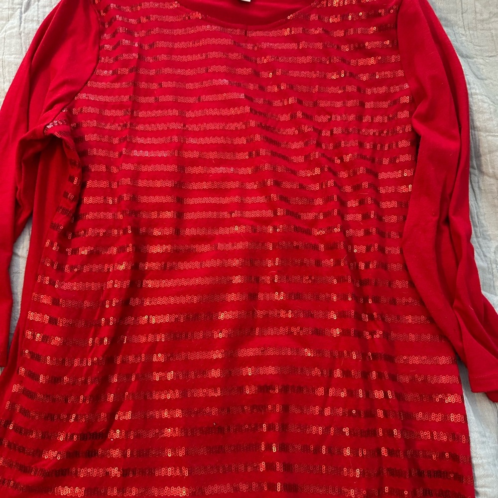 Liz Claiborne Red Striped Sequin Long Sleeve Top